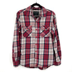 HERITAGE 1981 Women's Red White Cotton Button Up Roll Tab Sleeve Shirt Small